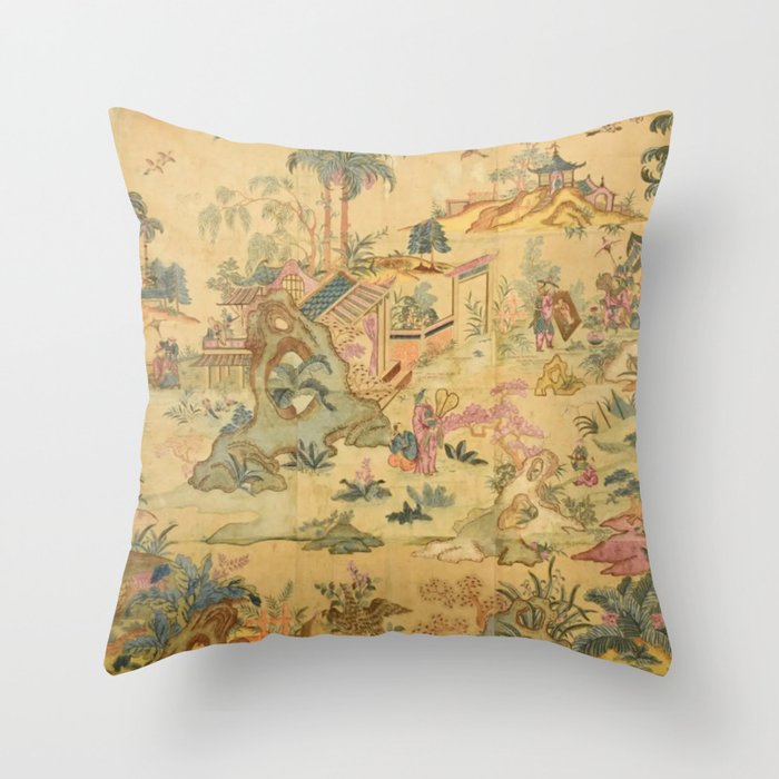 Antique 18th Century French Rococo Chinoiserie Landscape Throw Pillow Gallery Image 6