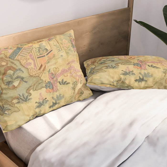 Antique 18th Century French Rococo Chinoiserie Landscape Pillow Sham Gallery Image 2