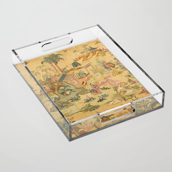 Antique 18th Century French Rococo Chinoiserie Landscape Acrylic Tray Gallery Image 1