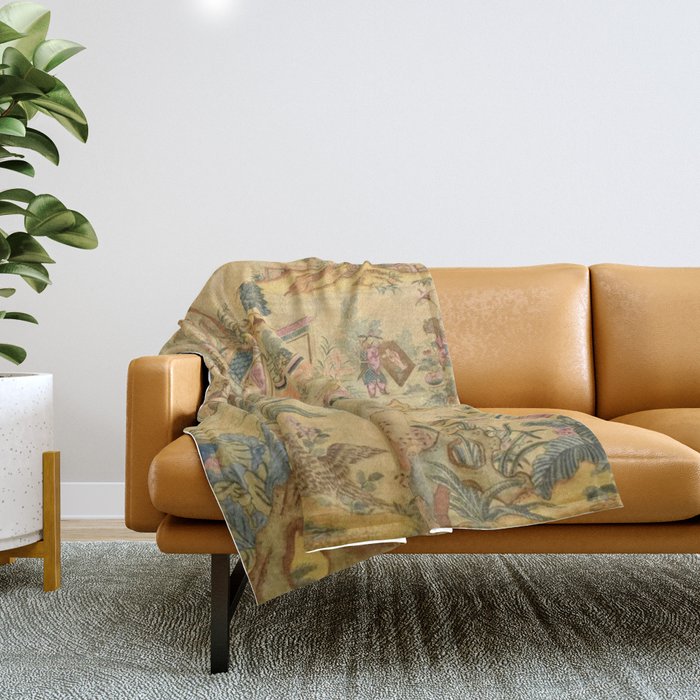 Antique 18th Century French Rococo Chinoiserie Landscape Throw Blanket Gallery Image 1