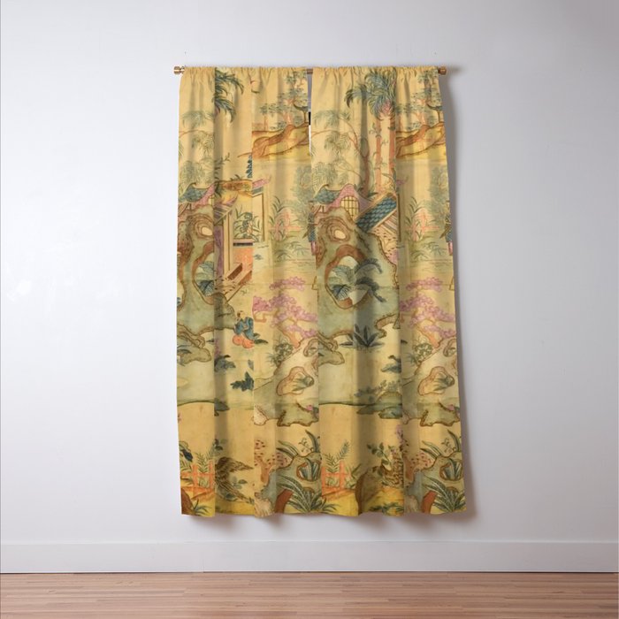 Antique 18th Century French Rococo Chinoiserie Landscape Window Curtain Gallery Image 3