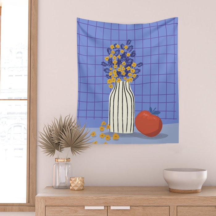 Still life with flowers and fruit Wall Tapestry Gallery Image 2