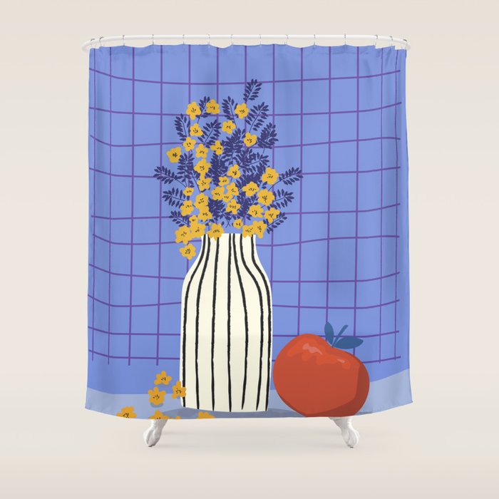 Still life with flowers and fruit Shower Curtain Gallery Image 1