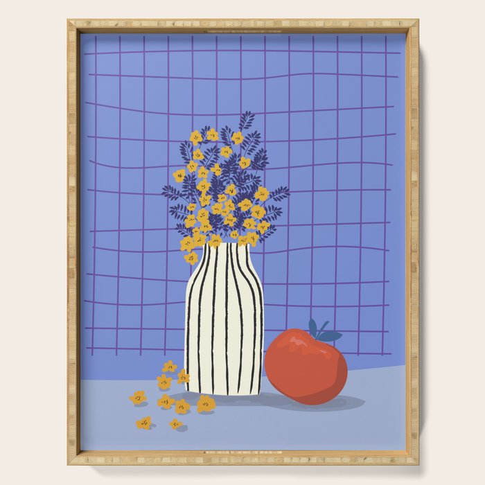 Still life with flowers and fruit Serving Tray Gallery Image 1