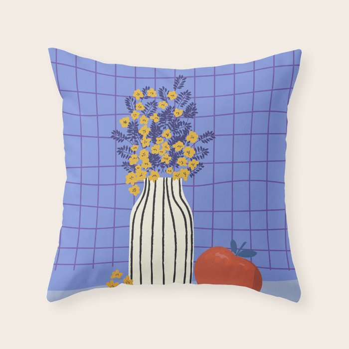 Still life with flowers and fruit Throw Pillow Gallery Image 6