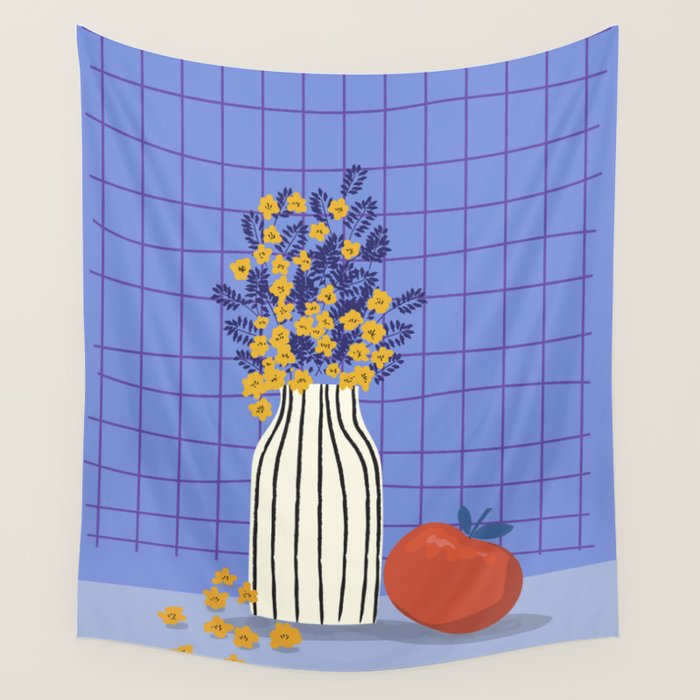 Still life with flowers and fruit Wall Tapestry Gallery Image 1
