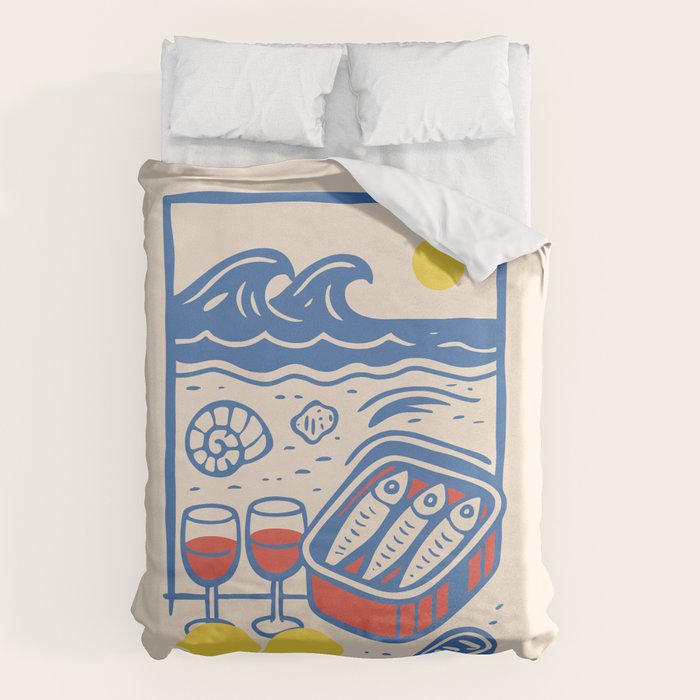 Sardines, Lemons and Wine at the Beach Duvet Cover Gallery Image 6