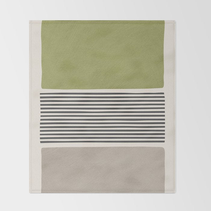 Green Beige Black Lines Artwork II Throw Blanket Gallery Image 2