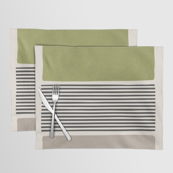 Green Beige Black Lines Artwork II Placemat Gallery Image 1
