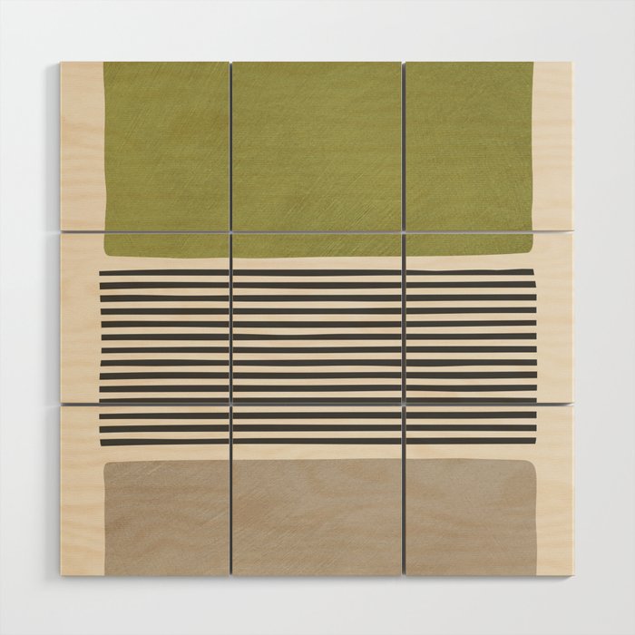 Green Beige Black Lines Artwork II Wood Wall Art Gallery Image 1