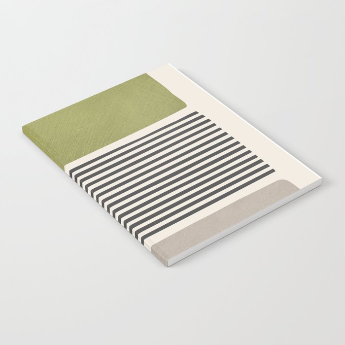Green Beige Black Lines Artwork II Notebook Gallery Image 2