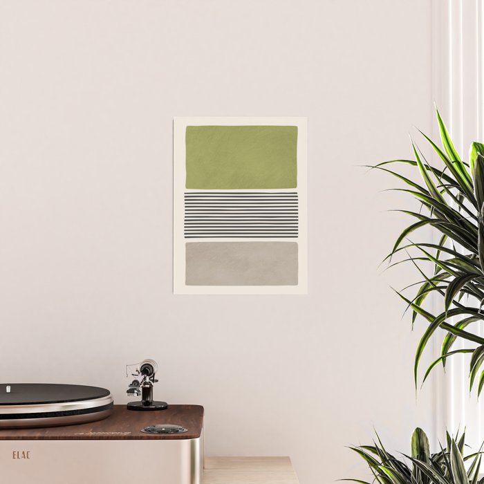 Green Beige Black Lines Artwork II Poster Gallery Image 2