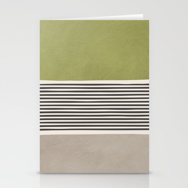 Green Beige Black Lines Artwork II Stationery Card Gallery Image 2