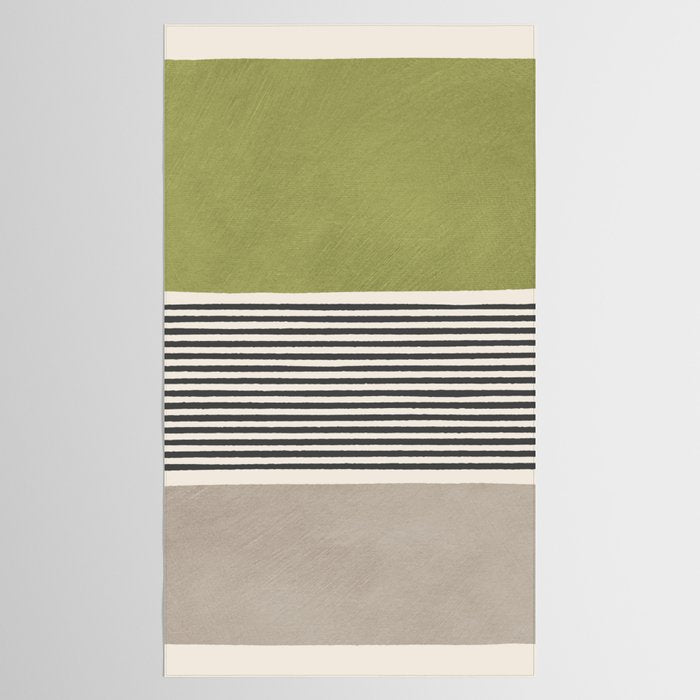 Green Beige Black Lines Artwork II Tablecloth Gallery Image 2