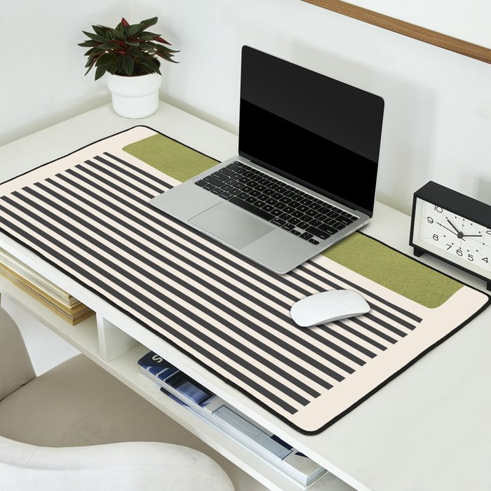 Green Beige Black Lines Artwork II Desk Mat Gallery Image 2