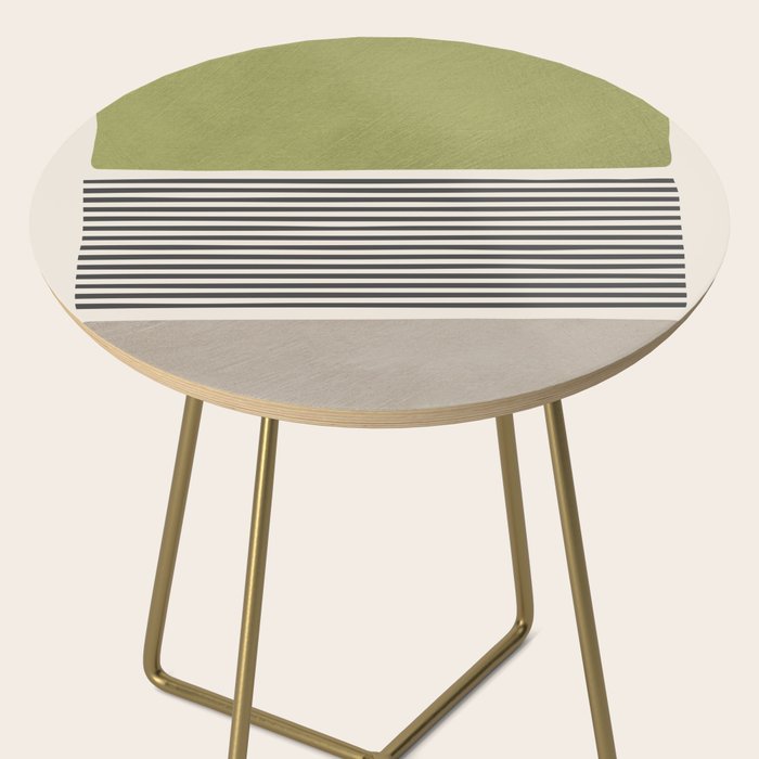 Green Beige Black Lines Artwork II Side Table Gallery Image 2