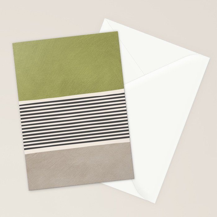 Green Beige Black Lines Artwork II Stationery Card Gallery Image 2