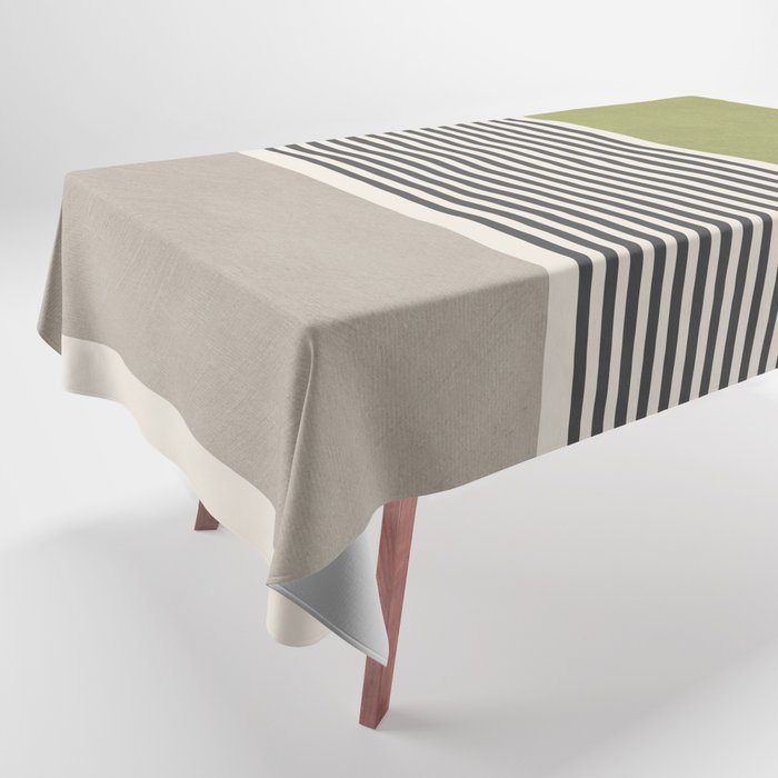 Green Beige Black Lines Artwork II Tablecloth Gallery Image 1