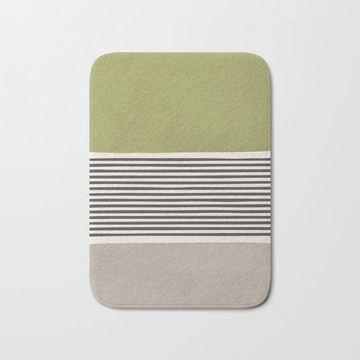 Green Beige Black Lines Artwork II Bath Mat Gallery Image 1