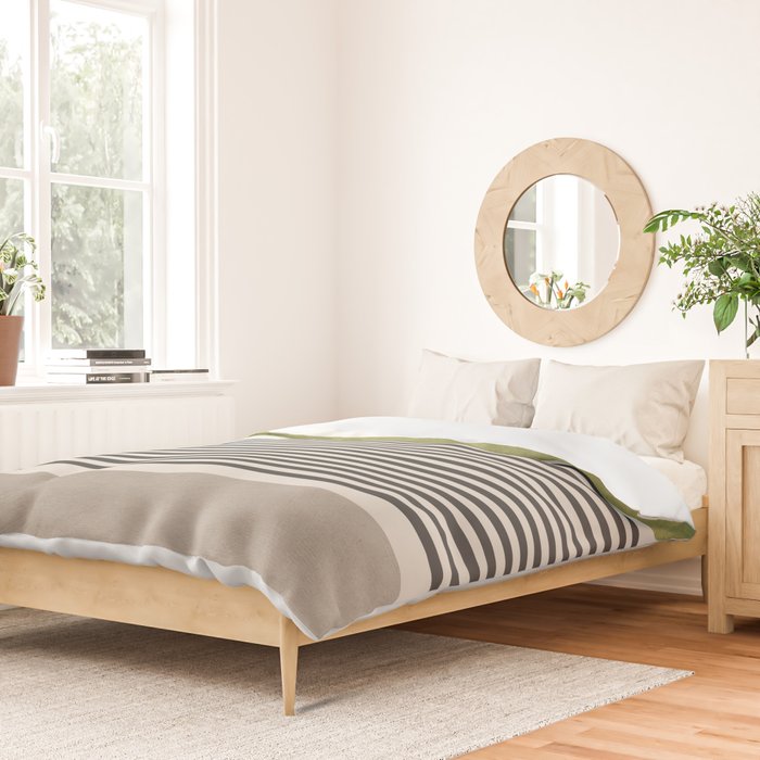Green Beige Black Lines Artwork II Duvet Cover Gallery Image 2