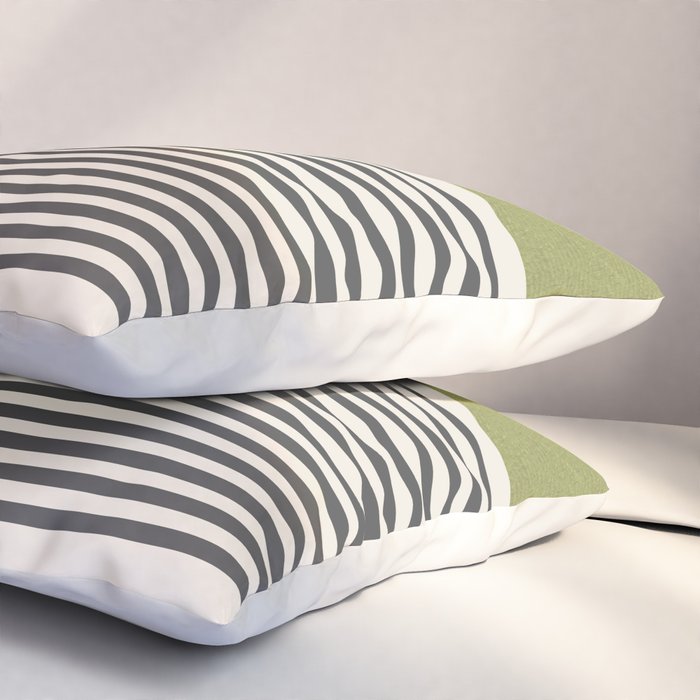 Green Beige Black Lines Artwork II Pillow Sham Gallery Image 3