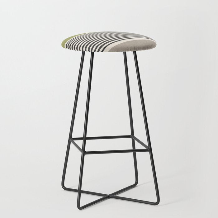 Green Beige Black Lines Artwork II Stool Gallery Image 1