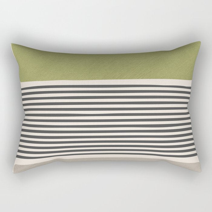 Green Beige Black Lines Artwork II Rectangular Pillow Gallery Image 1