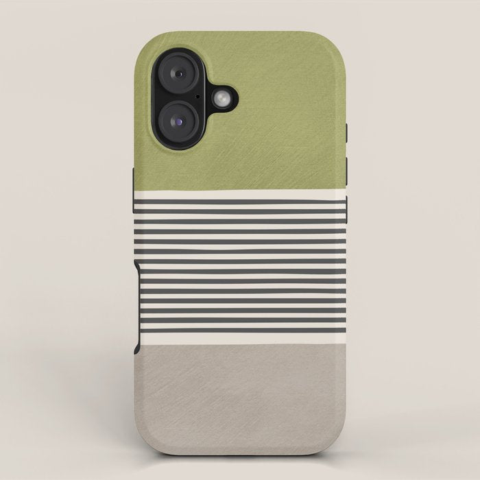 Green Beige Black Lines Artwork II iPhone Case Gallery Image 1