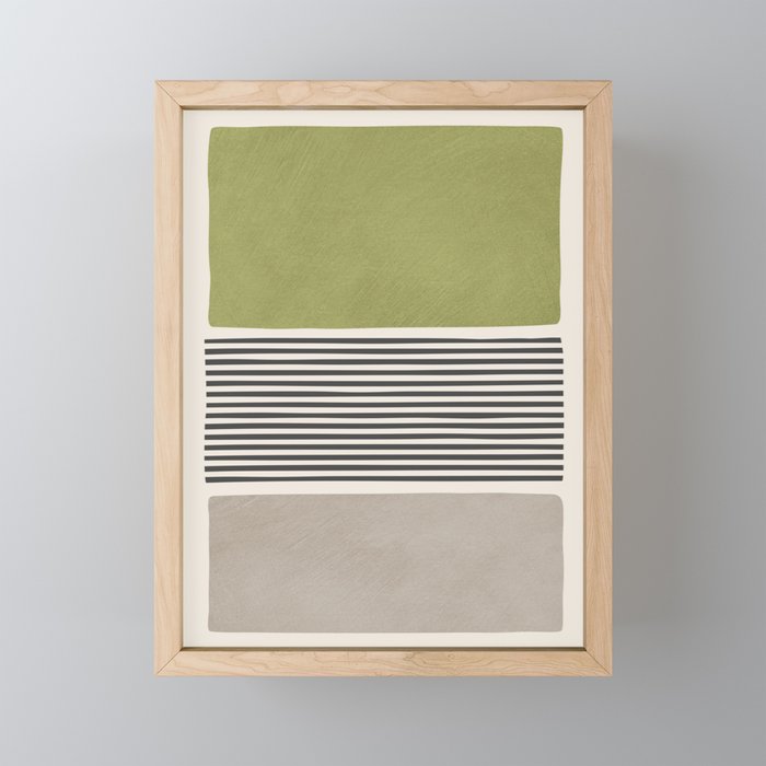 Green Beige Black Lines Artwork II Mini Art Print Gallery Image 1