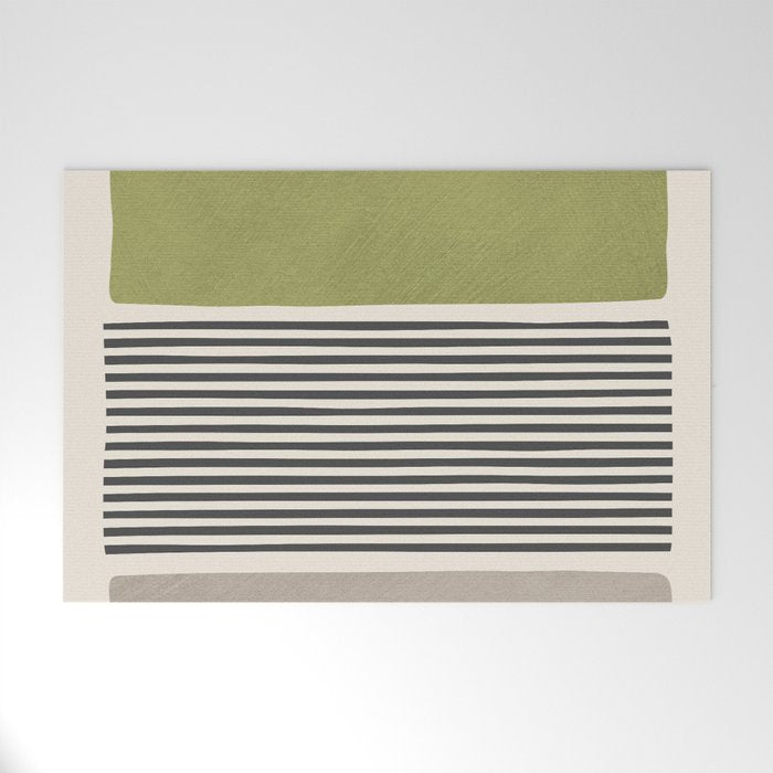 Green Beige Black Lines Artwork II Welcome Mat Gallery Image 1