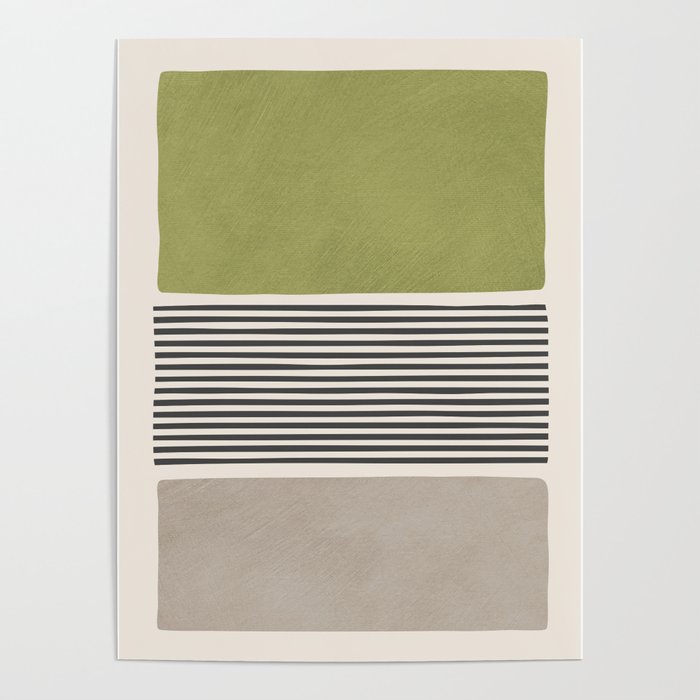 Green Beige Black Lines Artwork II Poster Gallery Image 1