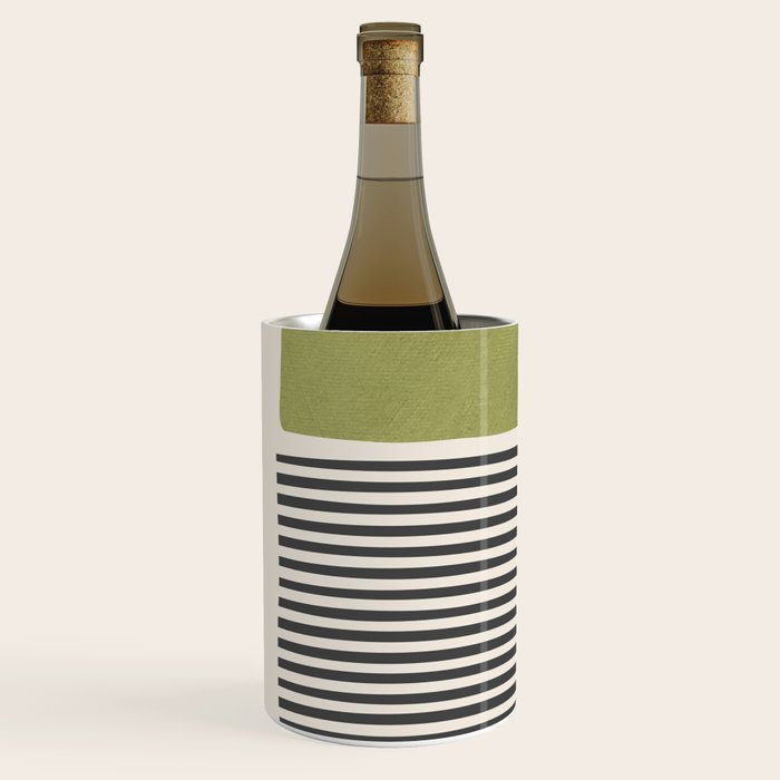 Green Beige Black Lines Artwork II Wine Chiller Gallery Image 2