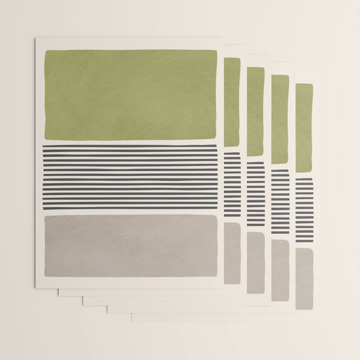 Green Beige Black Lines Artwork II Wrapping Paper Gallery Image 3