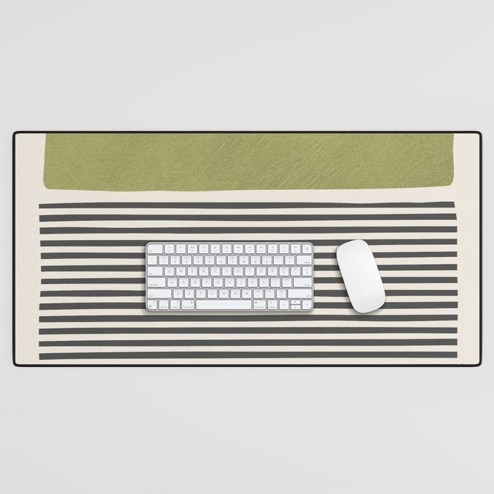 Green Beige Black Lines Artwork II Desk Mat Gallery Image 1