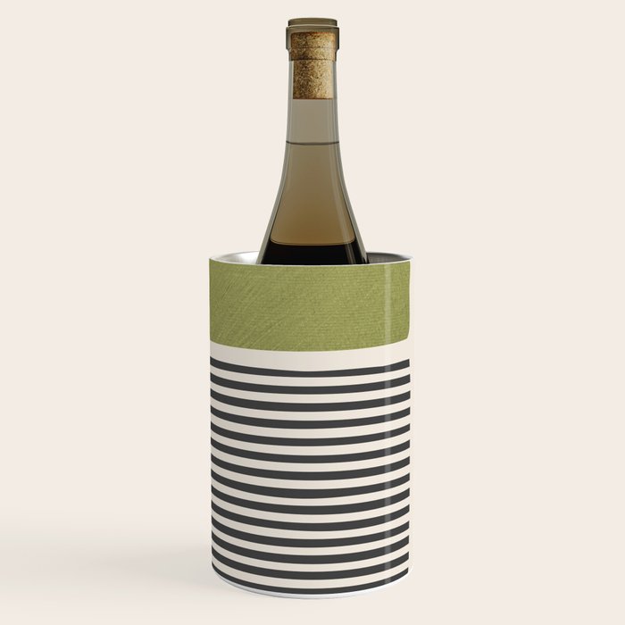Green Beige Black Lines Artwork II Wine Chiller Gallery Image 3
