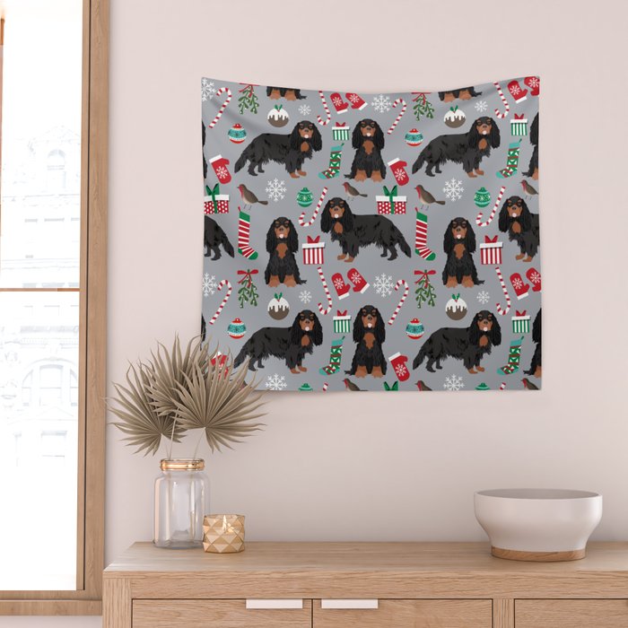 Cavalier King Charles Spaniel black and tan christmas dog gifts pet friendly Wall Tapestry Gallery Image 2