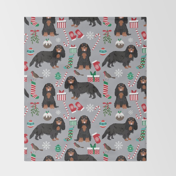 Cavalier King Charles Spaniel black and tan christmas dog gifts pet friendly Throw Blanket Gallery Image 2
