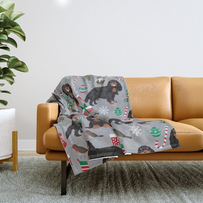 Cavalier King Charles Spaniel black and tan christmas dog gifts pet friendly Throw Blanket Gallery Image 1