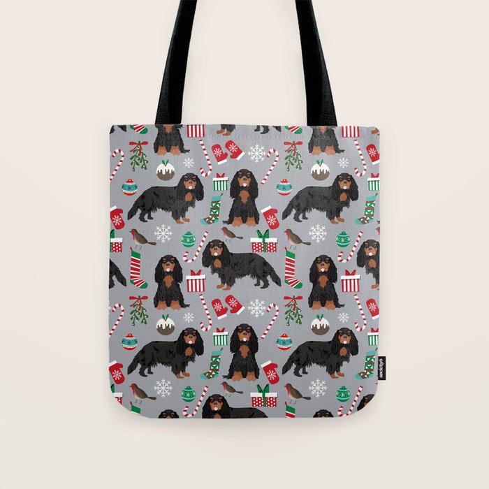 Cavalier King Charles Spaniel black and tan christmas dog gifts pet friendly Tote Bag Gallery Image 1