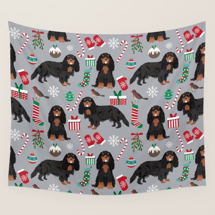 Cavalier King Charles Spaniel black and tan christmas dog gifts pet friendly Wall Tapestry Gallery Image 4