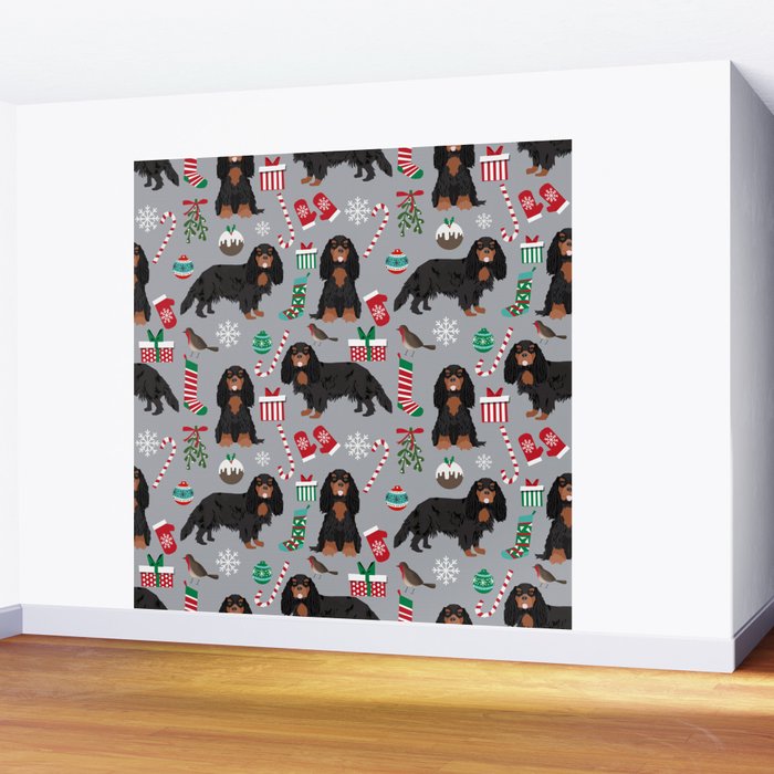 Cavalier King Charles Spaniel black and tan christmas dog gifts pet friendly Wall Mural Gallery Image 2