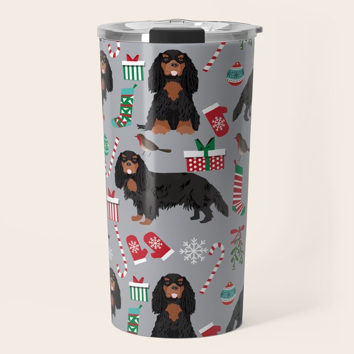 Cavalier King Charles Spaniel black and tan christmas dog gifts pet friendly Travel Mug Gallery Image 1