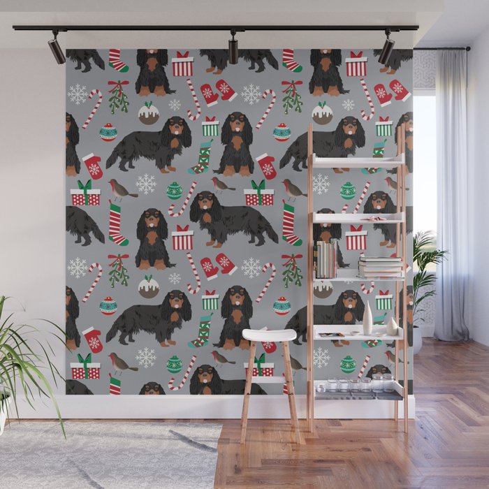 Cavalier King Charles Spaniel black and tan christmas dog gifts pet friendly Wall Mural Gallery Image 1