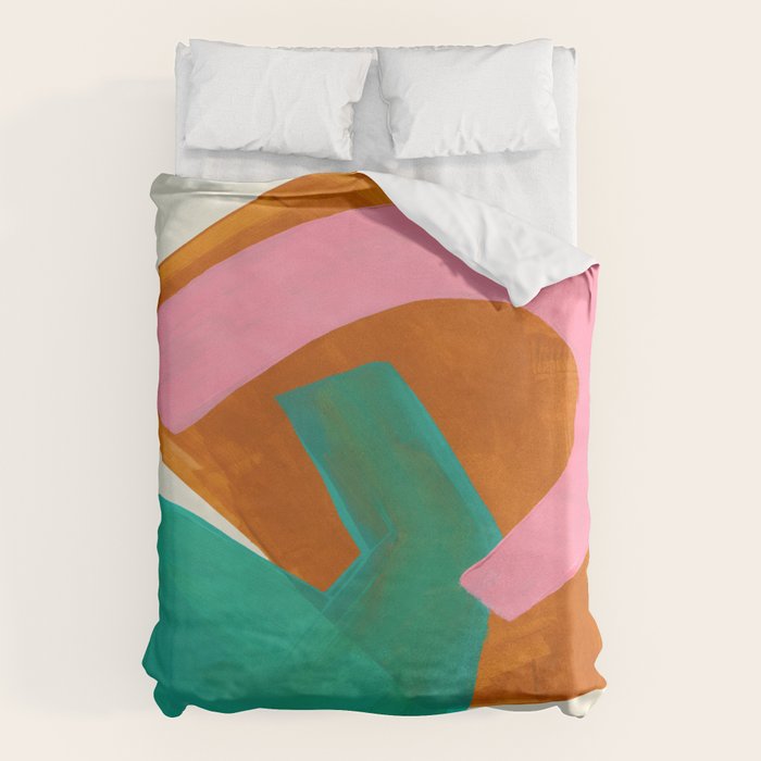 Ochre Pink Marine Green Fun Colorful Mid Century Modern Abstract Painting Shapes Pattern Duvet Cover Gallery Image 6