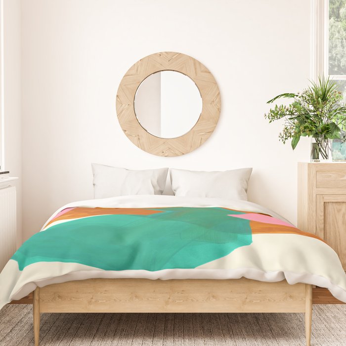 Ochre Pink Marine Green Fun Colorful Mid Century Modern Abstract Painting Shapes Pattern Duvet Cover Gallery Image 3