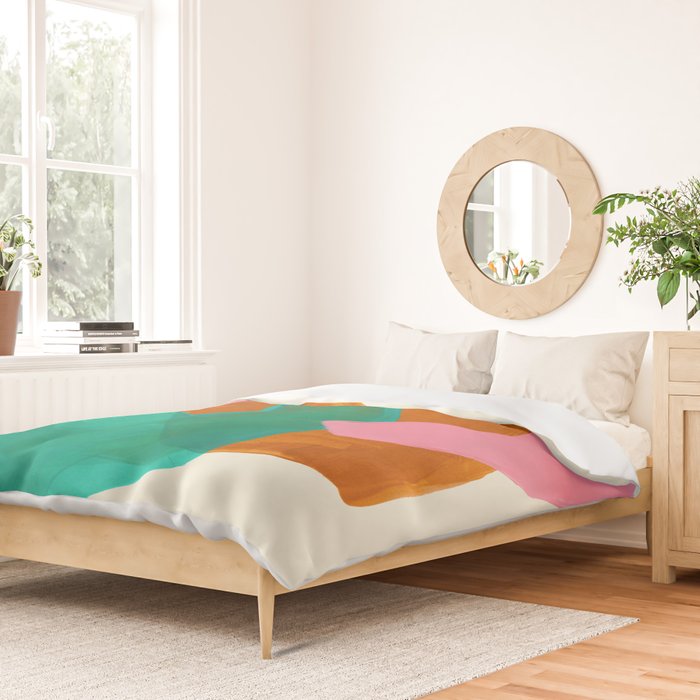 Ochre Pink Marine Green Fun Colorful Mid Century Modern Abstract Painting Shapes Pattern Duvet Cover Gallery Image 2
