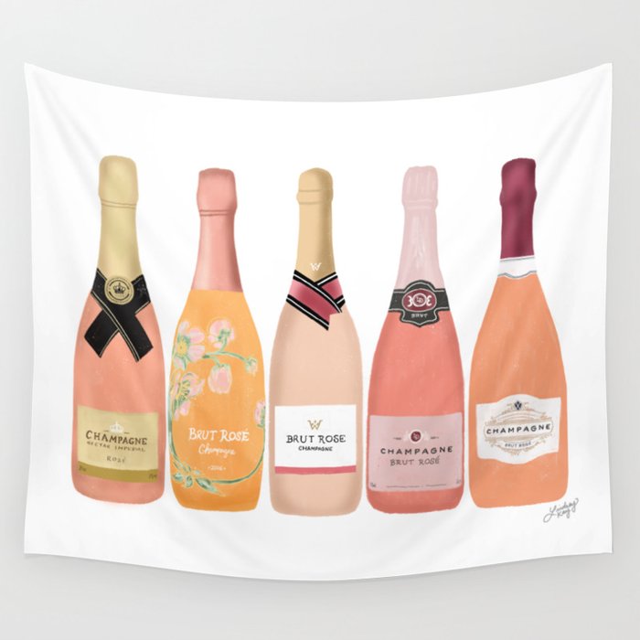 Rose Champagne Bottles Wall Tapestry Gallery Image 4