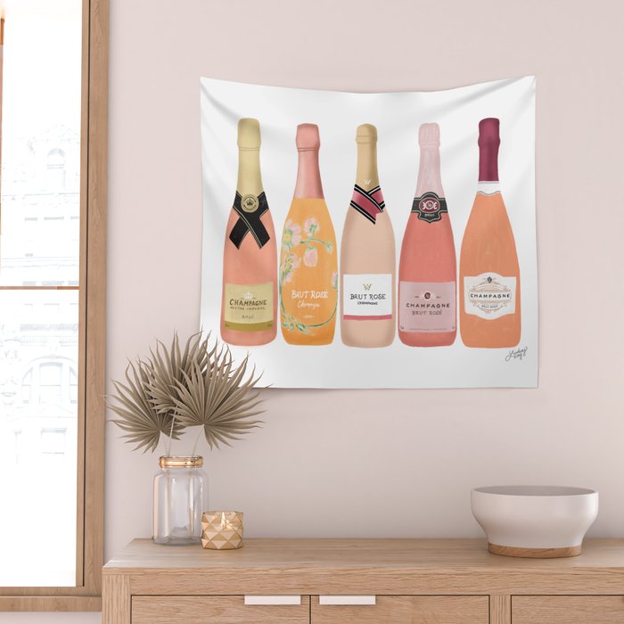 Rose Champagne Bottles Wall Tapestry Gallery Image 2