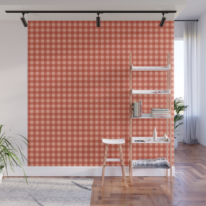 Gingham Plaid Pattern - Strawberry Red Wall Mural Gallery Image 1