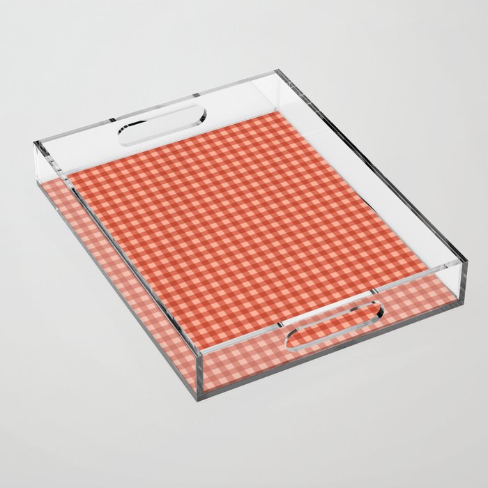 Gingham Plaid Pattern - Strawberry Red Acrylic Tray Gallery Image 1